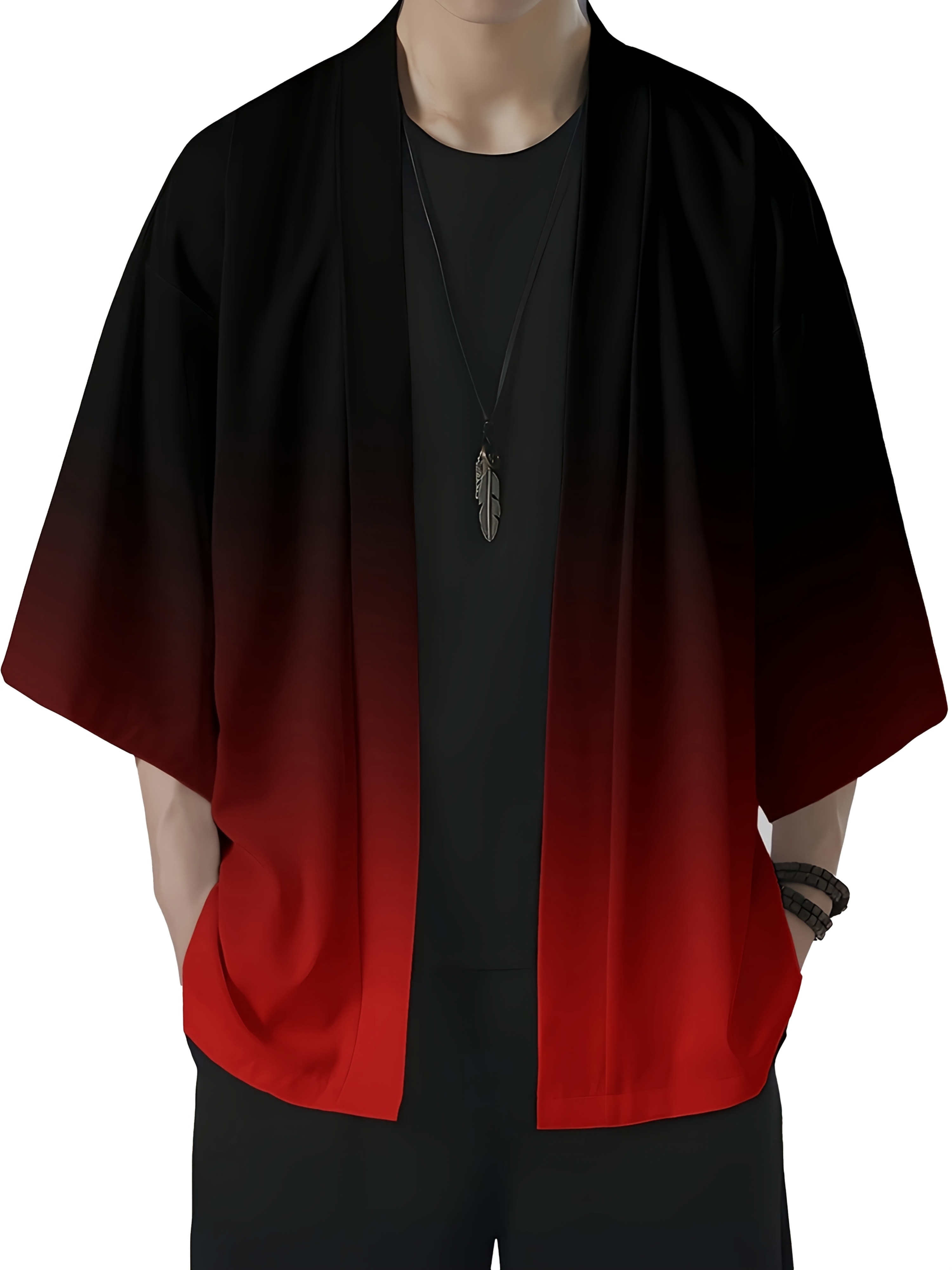 Kimono ample imprimé dégradé pour hommes, vêtements de plage décontractés d'été, ouvert sur le devant, Style Kimono en Polyester léger, Streetwear