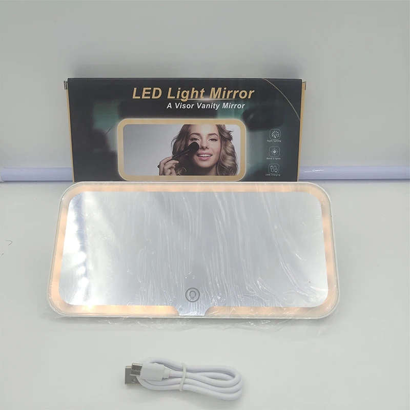 Seametal carro viseira de sol espelho de maquiagem led 3 cores brilho regulável hd espelho de vaidade tela toque interior do carro compõem espelho