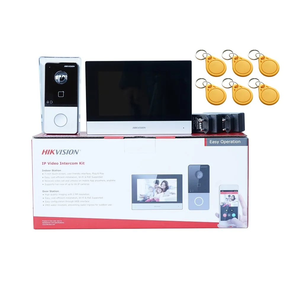 HIKVISION DS-KIS603-P(C) Meertalige video-intercom KIT, inclusief DS-KV6113-WPE1(C) & DS-KH6320-WTE1 & voeding, ondersteuning poe