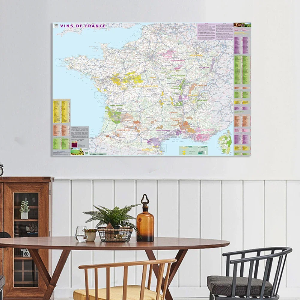 150*100ซม.ไวน์ Distribution แผนที่ฝรั่งเศส In ภาษาฝรั่งเศส Non-ทอภาพวาดผ้าใบ Wall Art โปสเตอร์อุปกรณ์ตกแต่งบ้าน