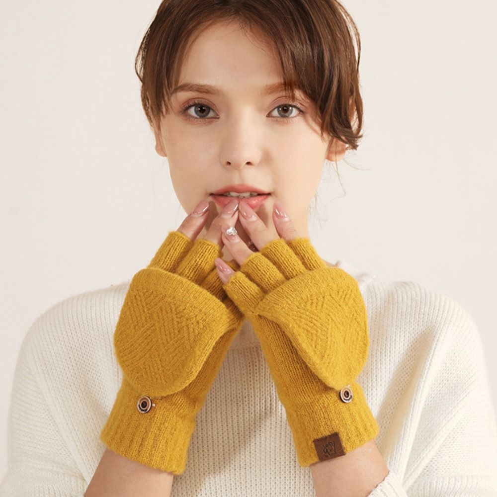 Женские зимние теплые перчатки, плотные шерстяные перчатки, вязаные перчатки без пальцев, толстые перчатки без пальцев