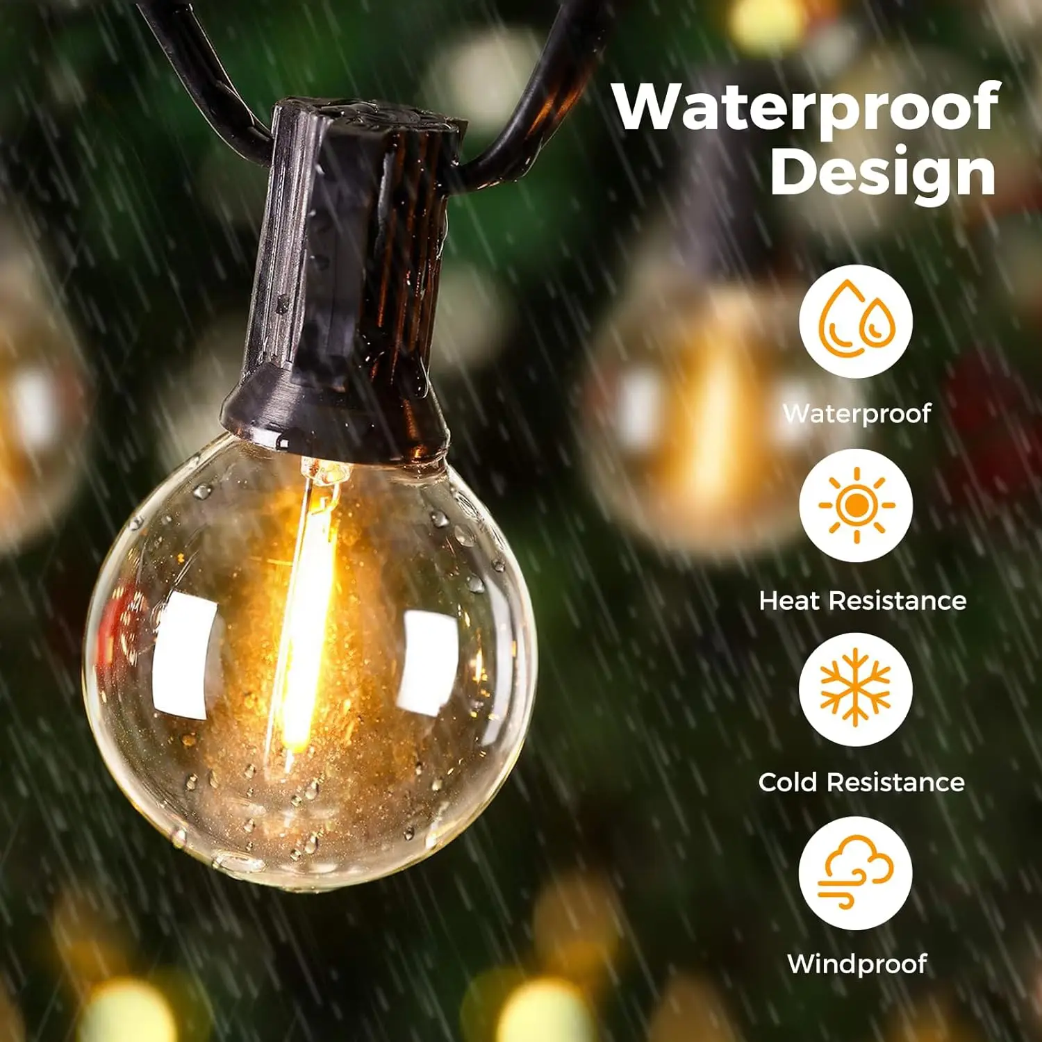 Mexllex 15,5 M G40 luces de cadena solares al aire libre, 8 modos de luz, globo Patio bombillas de plástico impermeables para balcón guirnalda boda