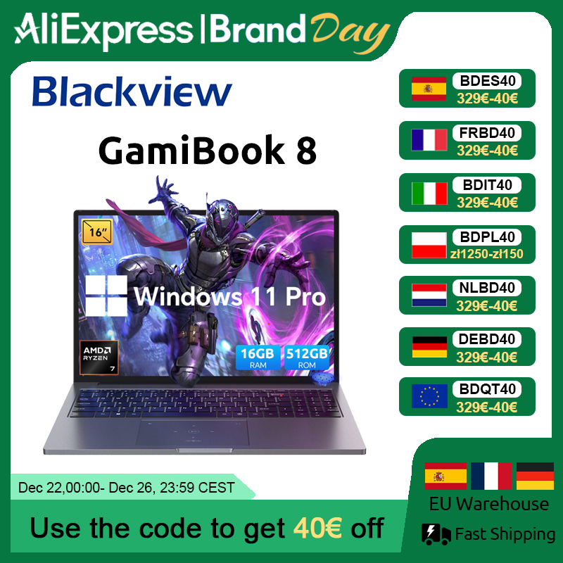 Vista negra ‎ GamiBook 8 AMD R7 7735HS 16 "5000MAH portátil 16GB LPDDR5 RAM 512GB ROM Windows 11Pro BT5.2 Wifi 6 teclado retroiluminado
