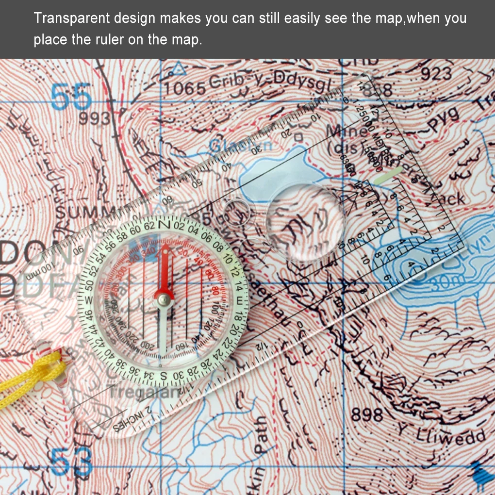 Professional Mini Compass Map Scale Ruler Multifunctional Equipment Outdoor Hiking Camping Survival Guiding Magnifying Tool