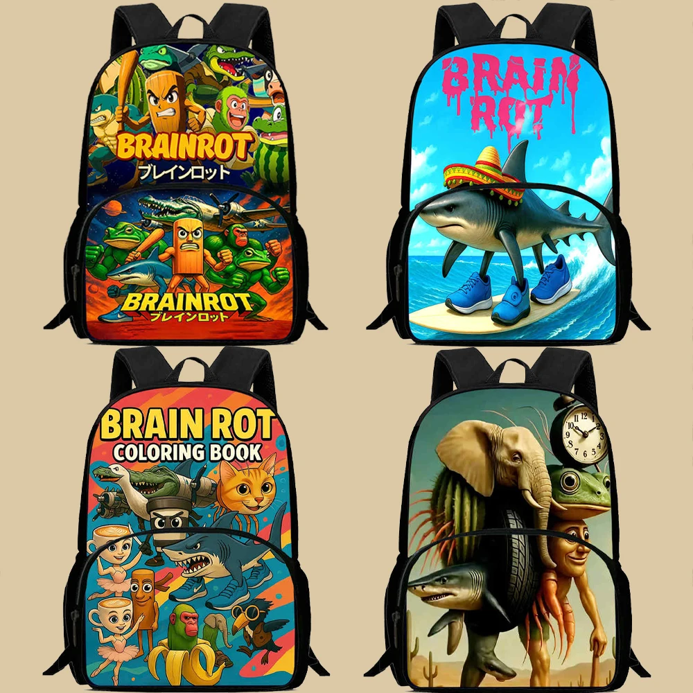 Zaini per bambini Cartoon Brainrot per ragazzi e ragazze Studenti Borse da scuola per bambini Borsa da campeggio durevole per zaino da campeggio di grande capacità