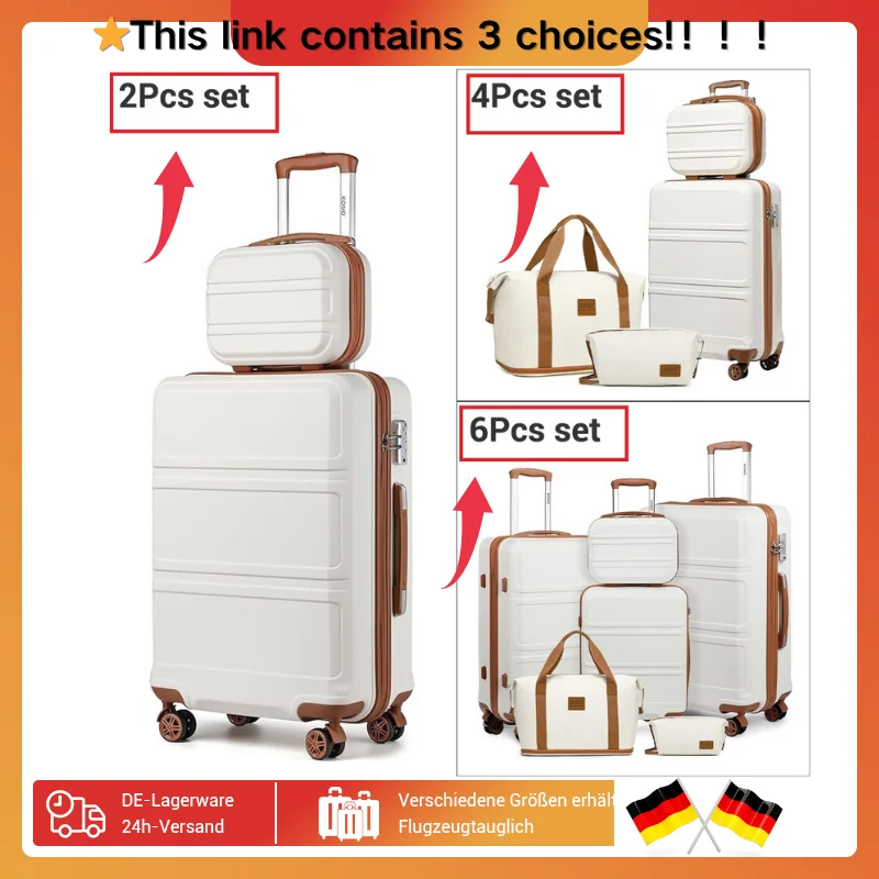 KONO 2/4/6-teiliges Kofferset mit Beautycase, Kosmetikkoffer, Handgepäck und Kulturbeutel – Reisetasche und Gepäckset