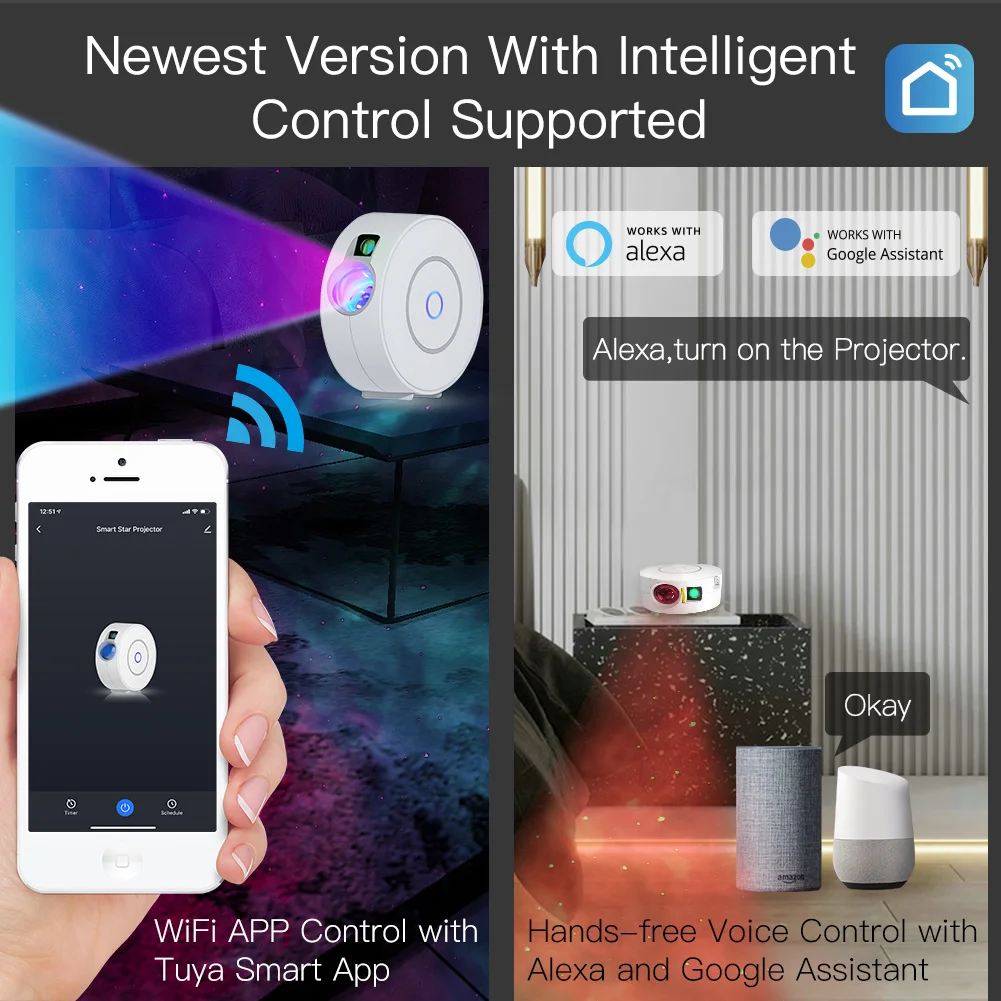 Moes Tuya WiFi Smart Stern Projektor Galaxy für Urlaub Partei APP Control Smart Home Nebula Projektor arbeitet für Google Hause alexa