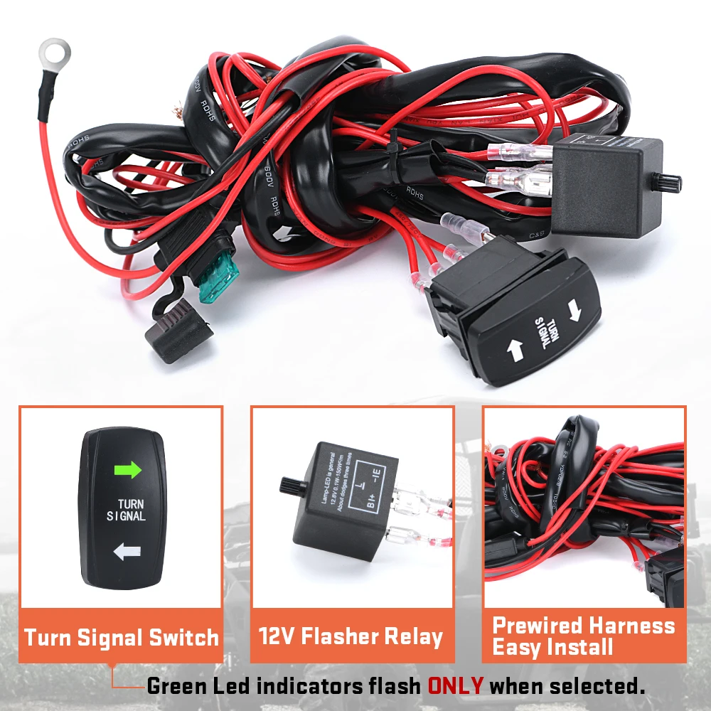 Universal 12v atv utv rocker switch turn signal kit rua legal com 8 lâmpadas de sinal esquerda & direita para polaris ranger rzr