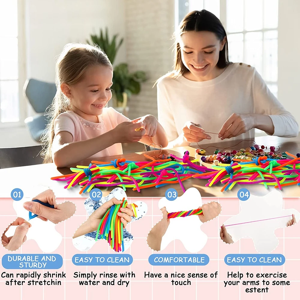 10PCS ก๋วยเตี๋ยวแพ็คยืด Strings Fidget ของเล่นเงียบ Fidget ของเล่นบรรเทาความเครียดผู้ใหญ่ความวิตกกังวลความเครียดออทิสติกเพิ่ม ADHD ออทิสติก