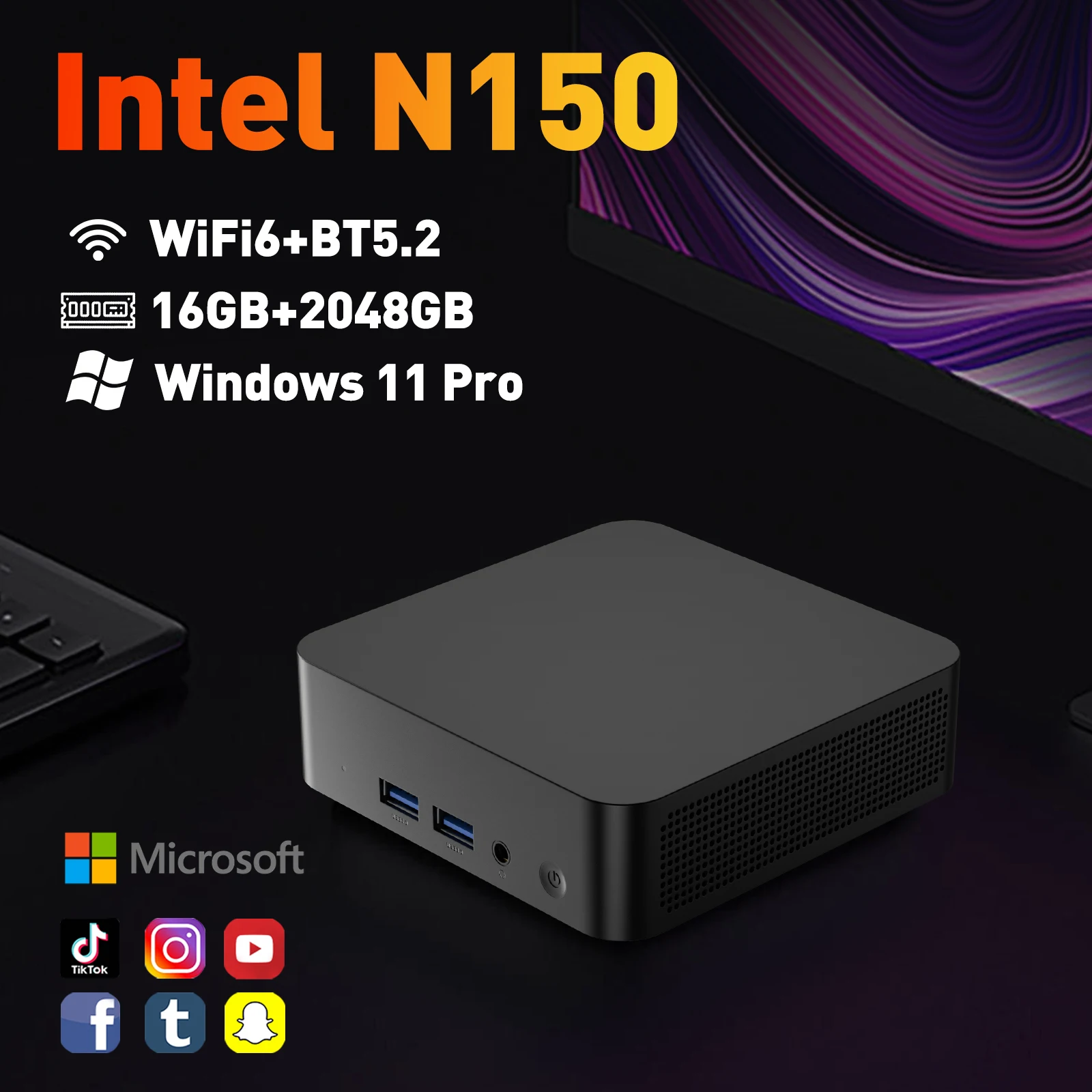 Mini PCIntel N150 Windows 11 16 GB RAM 12048 GB ROM N150 Micro computer desktop Mini PC WiFi dual-band