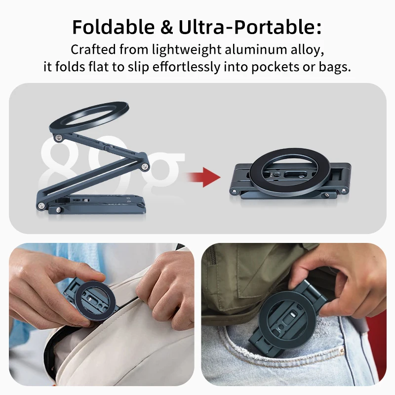 XILETU Magsafe Magnetic Phone Tripod Stand with Hook Foldable Desktop Holder for iPhone Smartphones Selfie Video