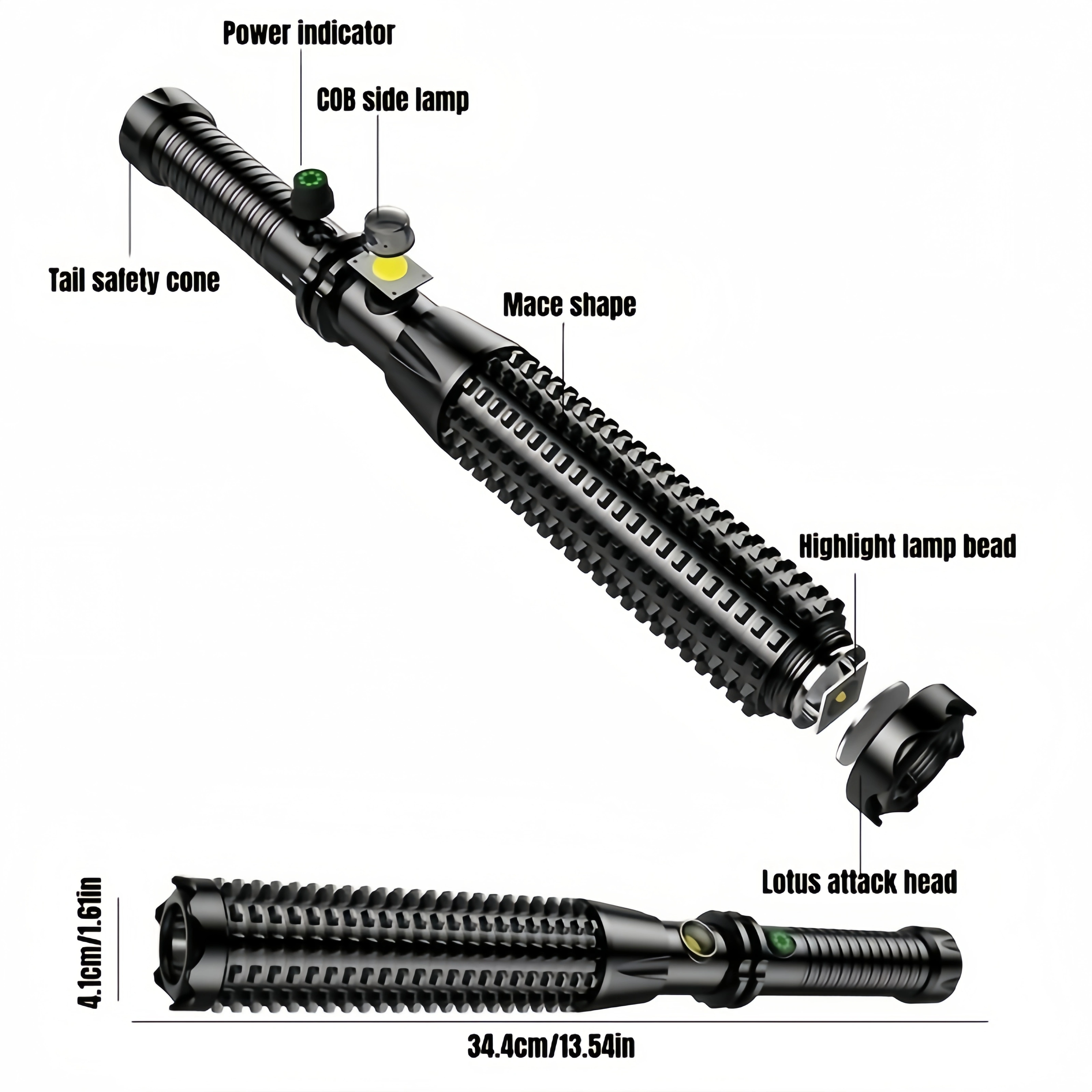 Strong light mace stick ball stick fire safety emergency multi-functional waterproof rechargeable bright flashlight wholesale