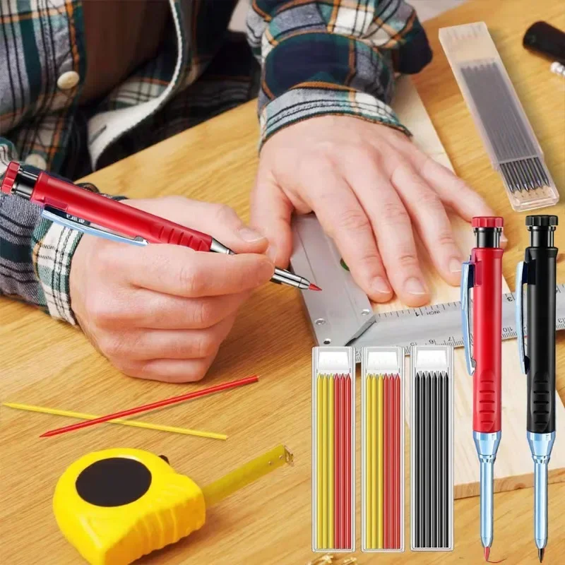 Lápiz mecánico de carpintero sólido para construcción de carpintería, lápiz de carpintero de cabeza larga con sacapuntas, suministros de papelería