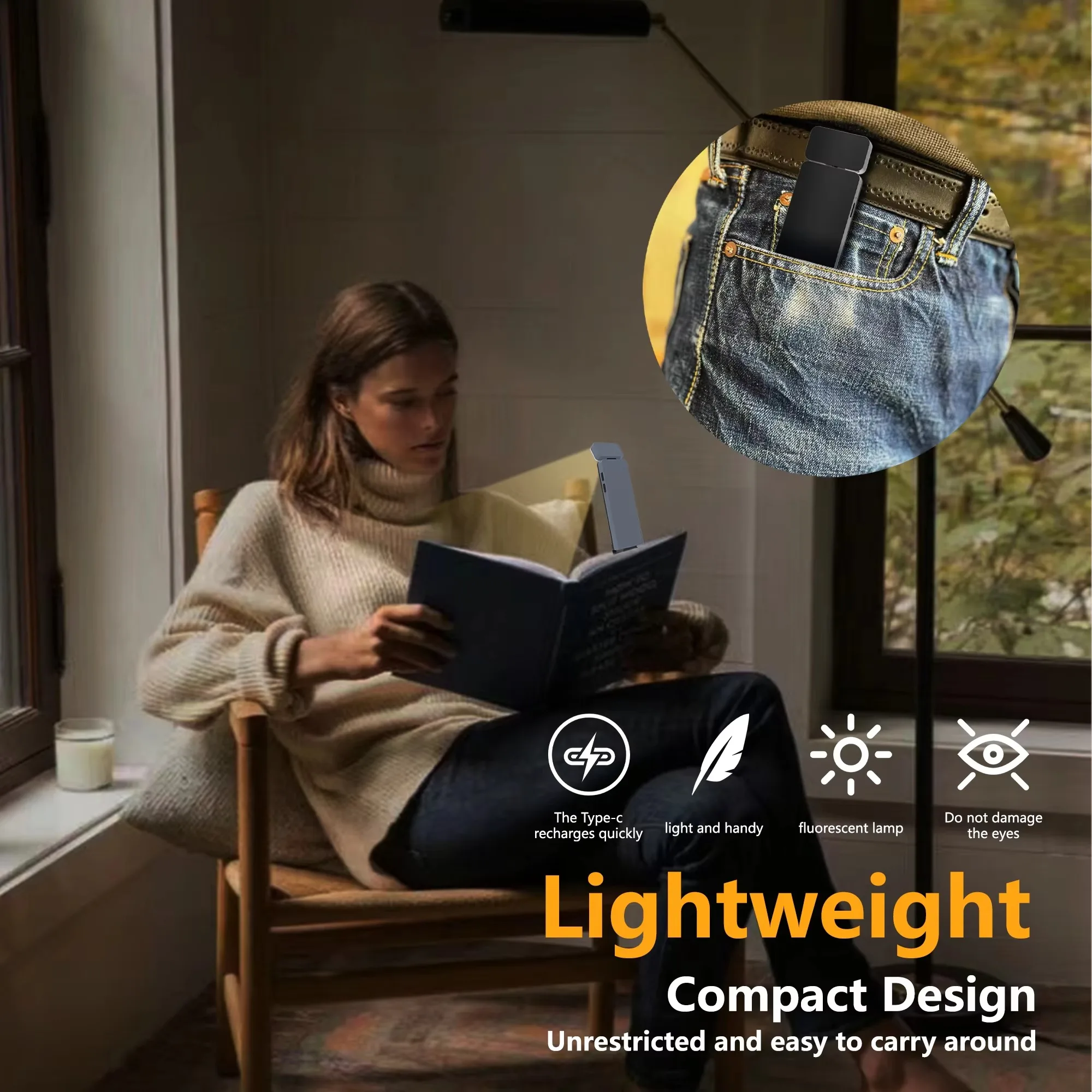 ไฟอ่านหนังสือแบบหนีบ LED ชาร์จซ้ำได้ 3 สี 5 ระดับความสว่าง ไฟอ่านหนังสือกลางคืน ปกป้องสายตา ไฟอ่านหนังสือแบบมินิ