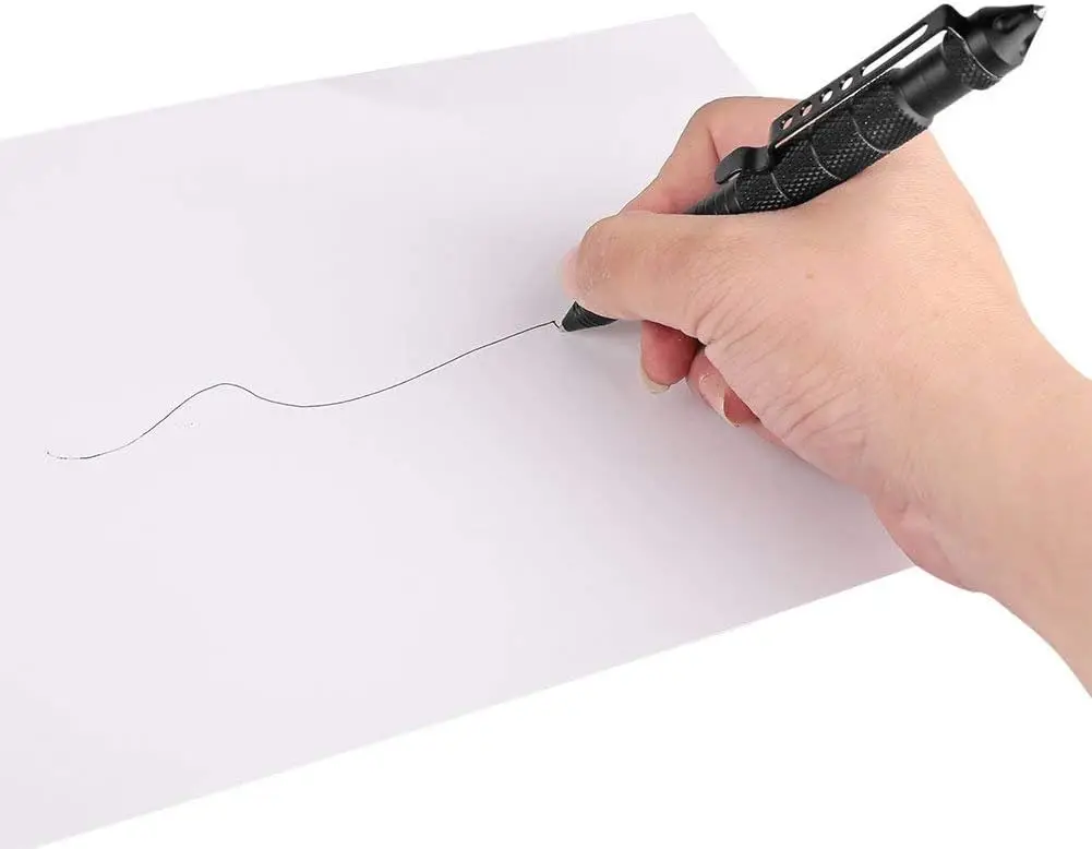 Caneta tática militar, caneta profissional de autodefesa, caneta disjuntor de vidro de emergência-aço de tungstênio, ferramenta de escrita com 6 recargas