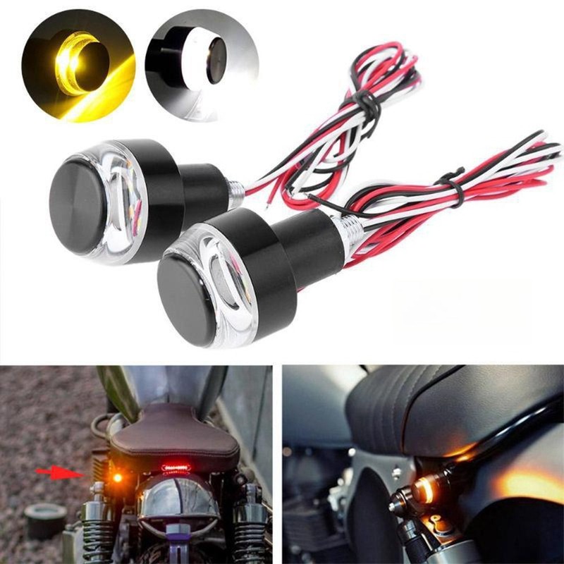Sinal de volta da motocicleta led luz alça barra final 22mm ajuste universal à prova vibração branco amarelo dupla cor indicador pisca