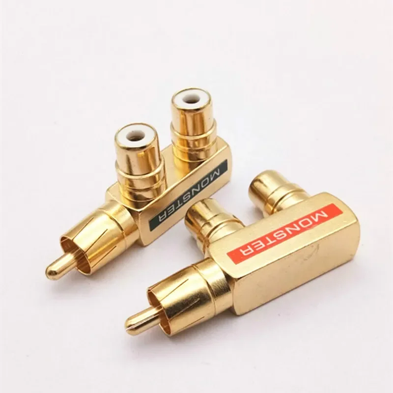 Lotus chapado en oro de cobre uno dividido en dos RCA macho a 2rca hembra convertidor de señal de Audio Cables convertidores de cabeza Rca3