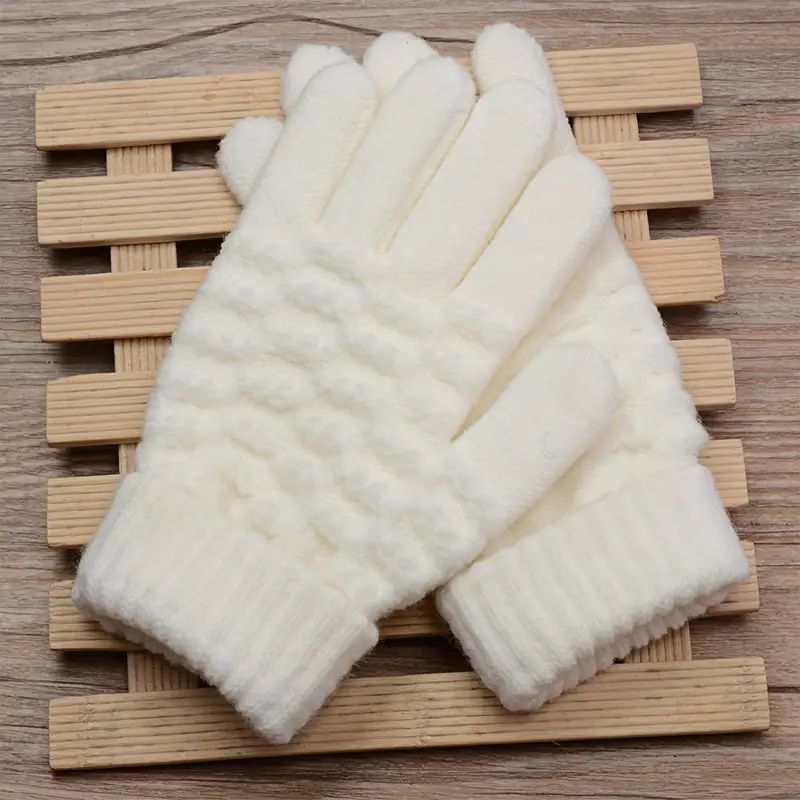 ถุงมือทัชสกรีนสำหรับฤดูหนาว, ถุงมือถักและขนแกะ jacquard หนาไม่ลื่น