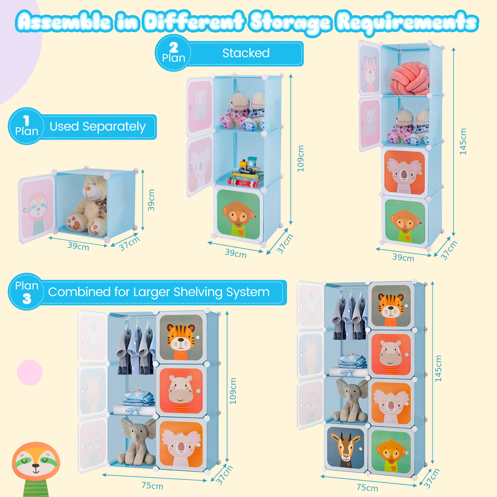 DORTALA Portable Kids Wardrobe 8-Cube Baby Closet Dresser-Blue