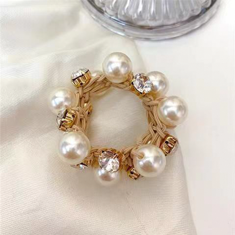 3 ชิ้น Paux Pearl Brimmed ผม Tie Glitter Rhinestone ตกแต่งเชือกผม Retro สไตล์ Scrunchies สําหรับผู้หญิง