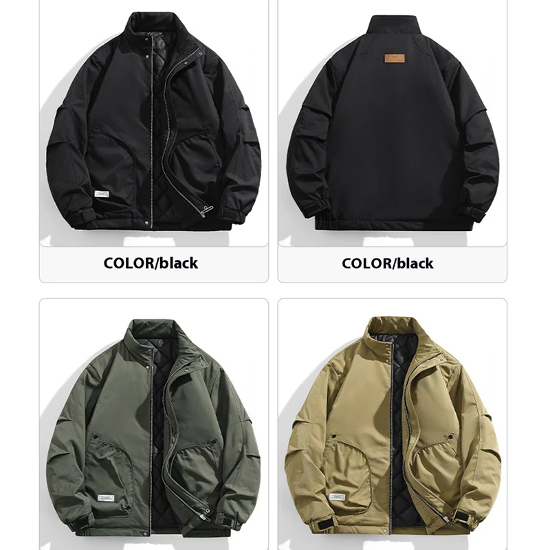 Bojsd แจ็คเก็ตลำลองสำหรับผู้ชาย, เสื้อคอตั้งผ้ากำมะหยี่หนาทรงหลวมไซส์ใหญ่ฤดูใบไม้ร่วงฤดูหนาว