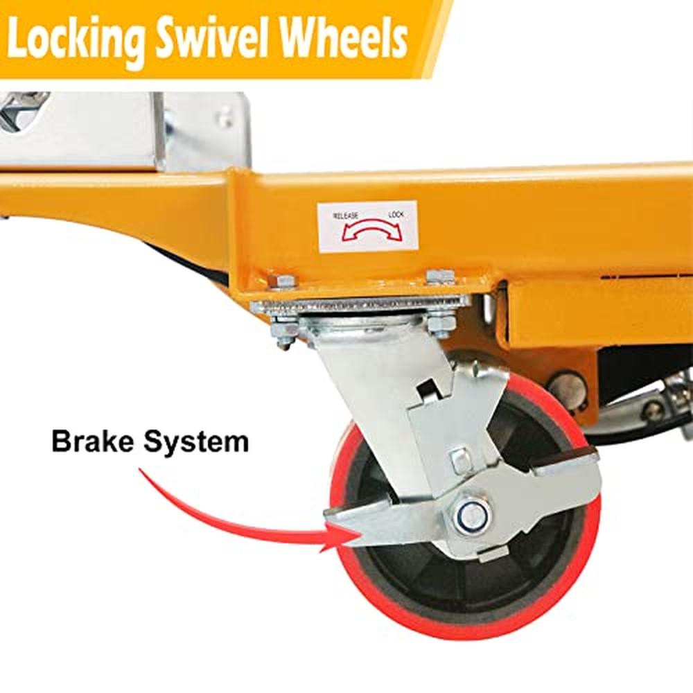 Hydraulic Steel Lift Table Cart 1100lb Capacity 35.4" Lift Height 4 Wheel Material Handling Factory Operations Smooth Operation