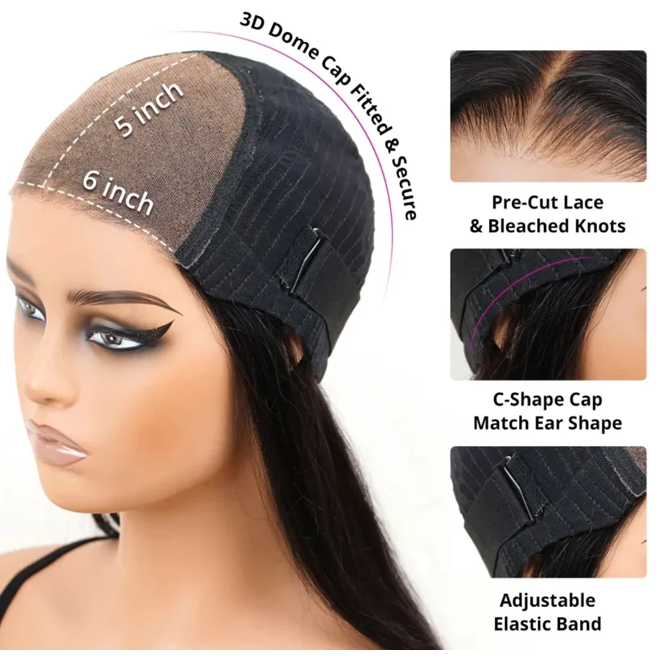 10A Parrucche Glueless al 100% Parrucche per capelli umani Pronto da indossare Nodi candeggiati 6x5 Pre Cut HD Parrucche in pizzo Glueless trasparenti Ricci crespi