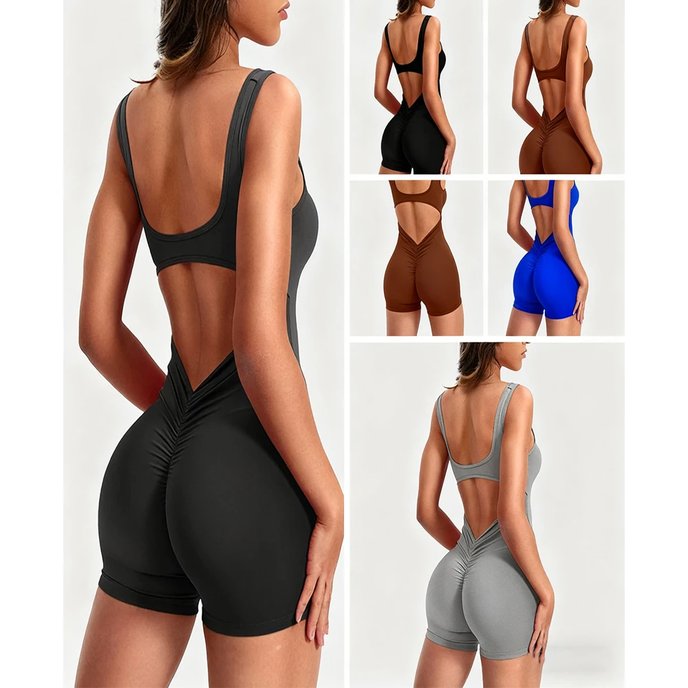 2024 Sommer neue Frauen schlanke Hüfte heben einteilige Shorts Schulter gurte rücken frei schlanke Hüfte heben Yoga Sprung anzug
