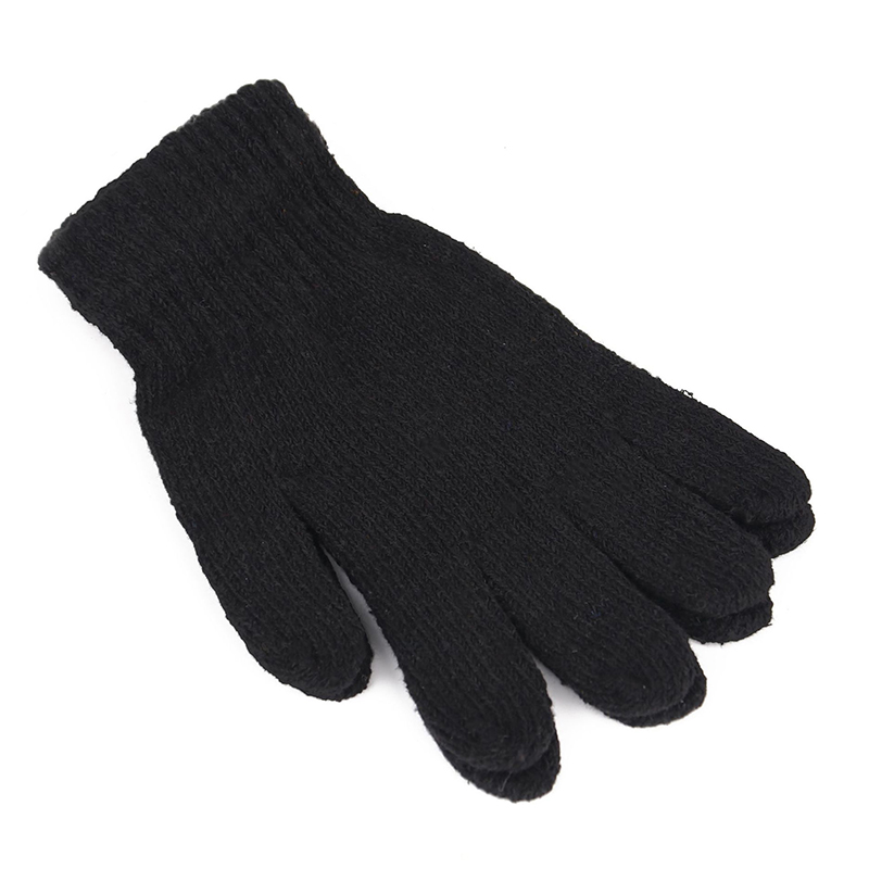 1 par preto luvas de todos os dedos para mulheres e homens lã malha pulso luvas de algodão inverno quente luvas de treino