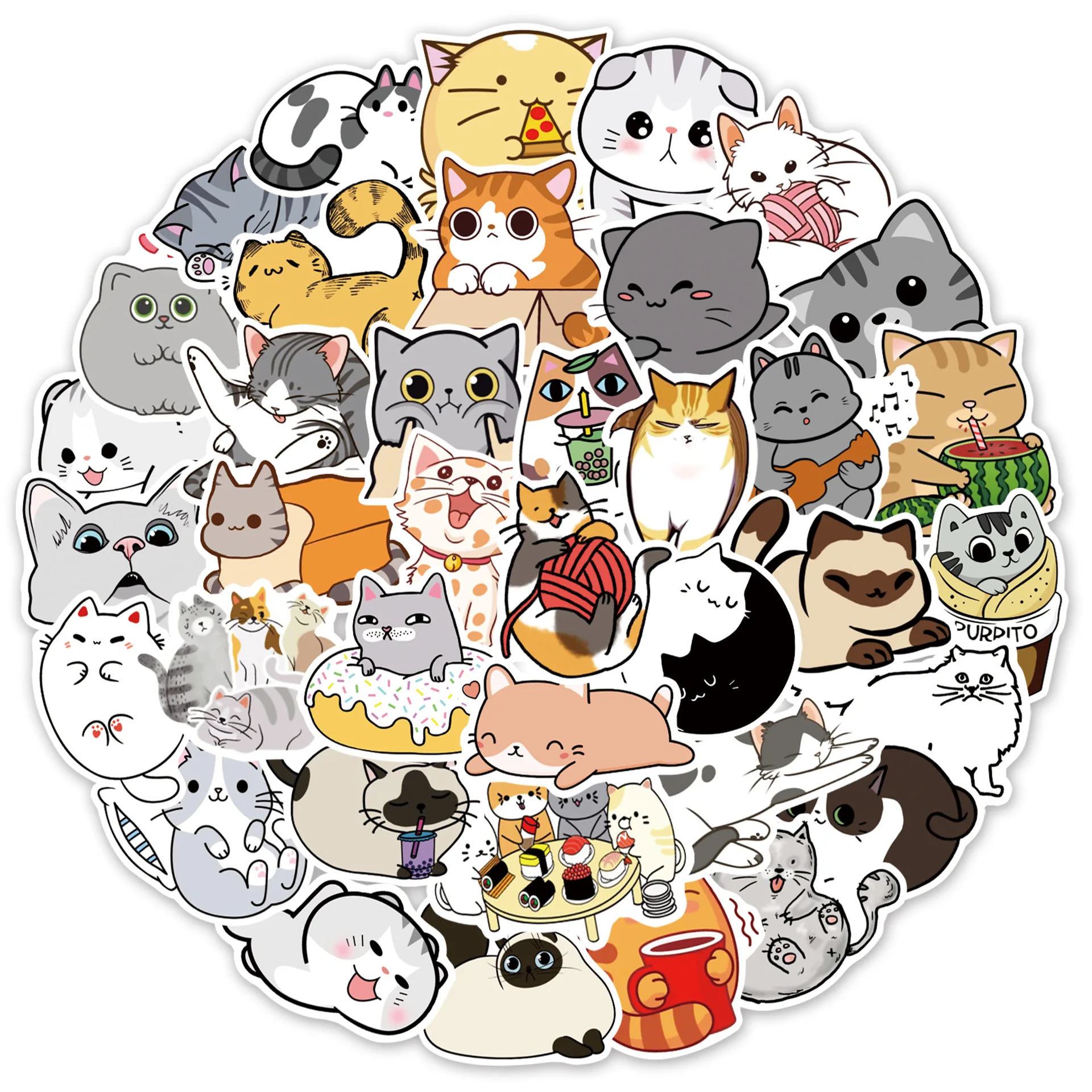50PCS Cartoon Cute Cat Animal Personality Graffiti Creative Sticker Toy Skateboard Guitar Computer Refrigerator Desk Decoration