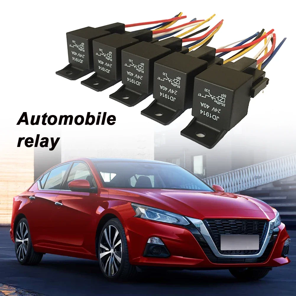Impermeável Relé Automotivo, Relé de carro com Terminal de cobre preto vermelho Auto soquete de relé Cabo de arnês SPDT, 5Pin, 12V, 24V, 40A