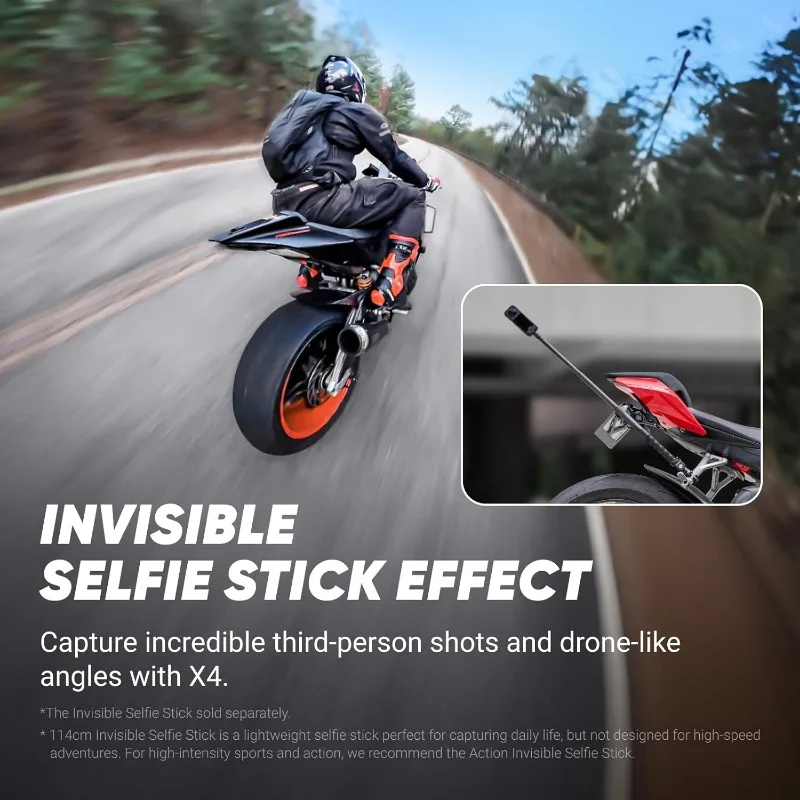 X4 Standard Bundle - Waterproof 8K 360 Action Camera, 4K Wide-Angle Video, Invisible Selfie Stick Effect,