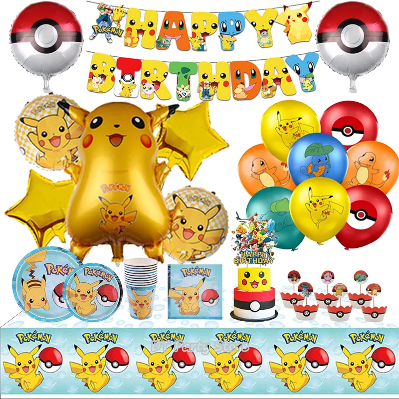 Pokemon Trang Trí Tiệc Sinh Nhật Pikachu Bóng Bay Dùng Một Lần Bộ Đồ Ăn Tấm Khăn Ăn Bối Cảnh Cho Trẻ Em Bé Trai Dự Tiệc Cung Cấp