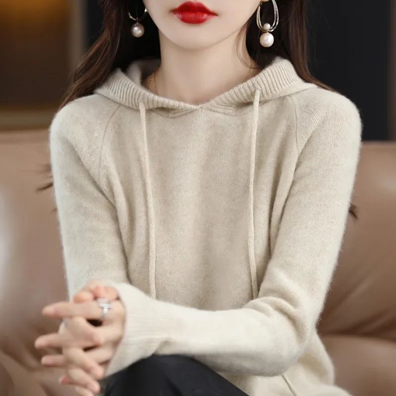 YSZWDBLX Frauen Pullover Pullover Mit Kapuze Jumper Koreanische Lose Feste Langarm Casual Herbst Winter Dicke Warme Gestrickte Pullover