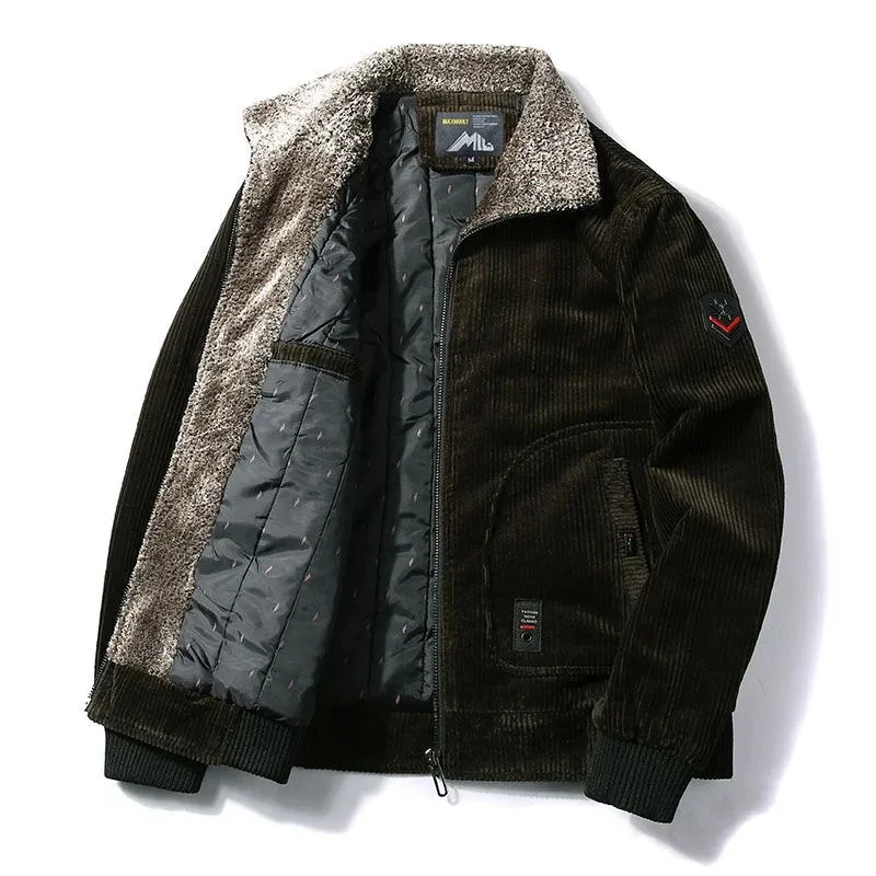 Chaqueta de invierno para hombre, cortavientos térmico de talla grande, chaquetas y abrigos cálidos de pana para invierno, prendas de vestir informales con Cuello de piel