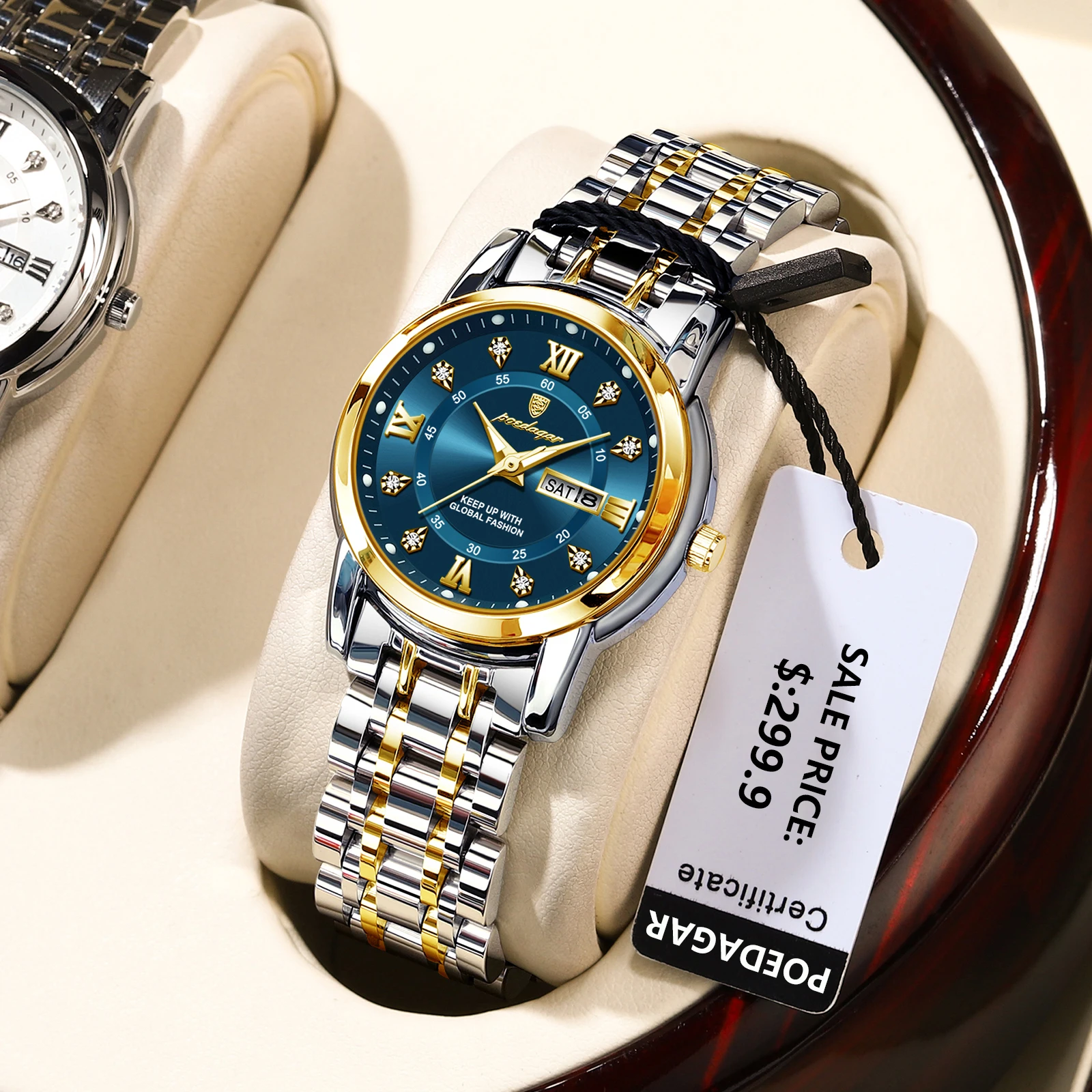 Reloj de pulsera POEDAGAR para mujer, reloj de cuarzo de lujo para mujer, resistente al agua, de acero inoxidable, luminoso, con fecha y semana, reloj de vestir para mujer