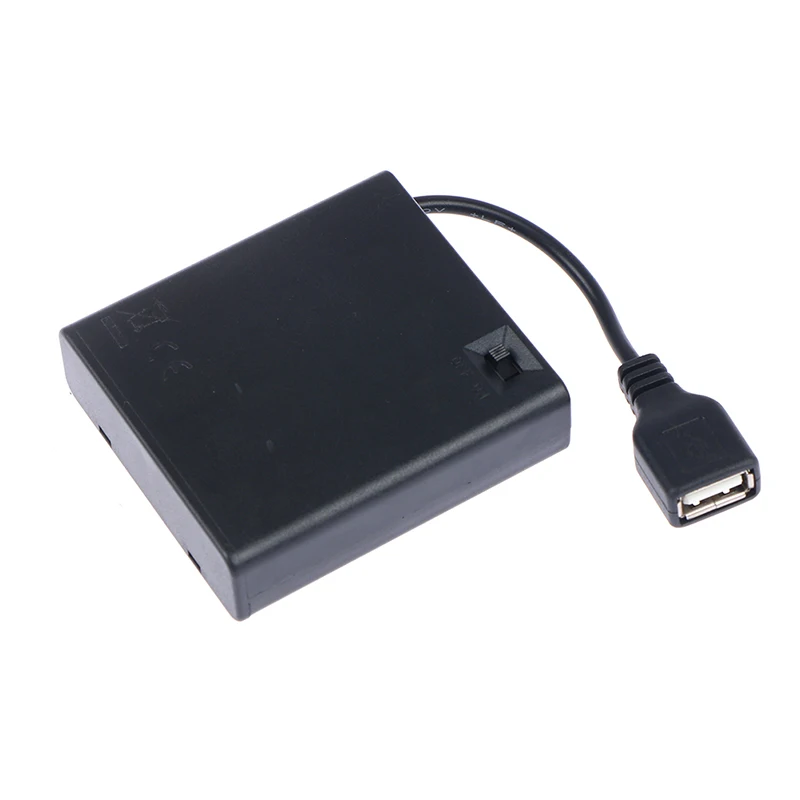 Black 1pc 4 X AA  USB Battery Box for 5V LED Strip Lights Mini Power Supply