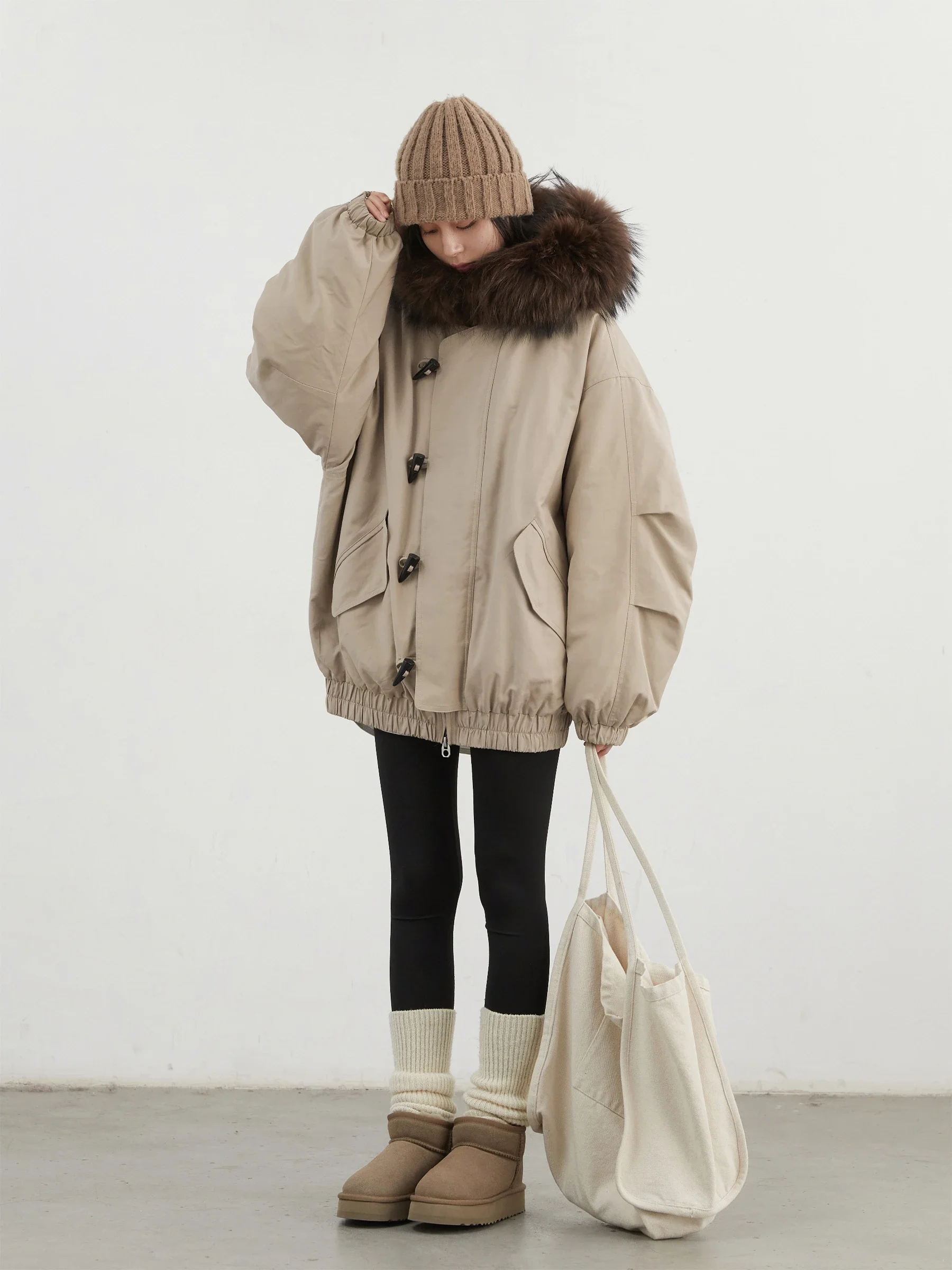 CHIC VEN-Doudoune décontractée à capuche pour femme, bouton en corne 90, canard blanc, coréen, hiver 2024