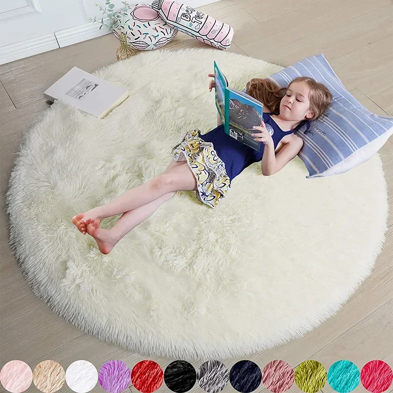 Super Soft Plush รอบพรมพรมปุยสีขาวพรมสําหรับห้องนั่งเล่นตกแต่งบ้านห้องนอนเด็กตกแต่งห้อง Salon หนาพรมกอง