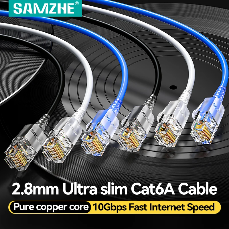 Cable de Internet SAMZHE Slim Cat6A RJ45 de alta velocidad 10Gbps 31AWG compatible con Cable de conexión de ordenador LAN de red Cat8 Cat7 para PC y juegos