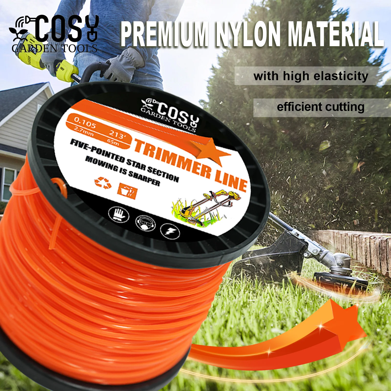 COSY 2.4mm~4mm Brush Cutter Sharp Rope 46m~130m Grass Mower Pentagram Nylon Mowing Trimmer Line Trimmer Head String Grass