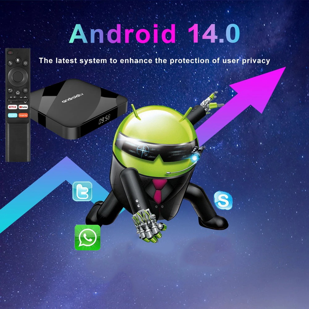 Android 14.0 Smart TV Box 8K HD Smart TV Set-top Box AV1 Dual-WIFI BT Voice remote 3D Video Media Player Home Theater TV Box