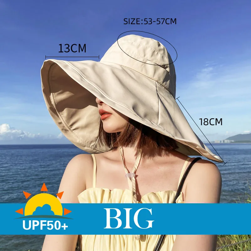 Breite Krempe UPF 50+ Sonnenhut Damen Anti-UV-Schutz Wandern Fischermütze Falten Sommer Solide Strandhut 2023 Doppelseitiger Sonnenhut