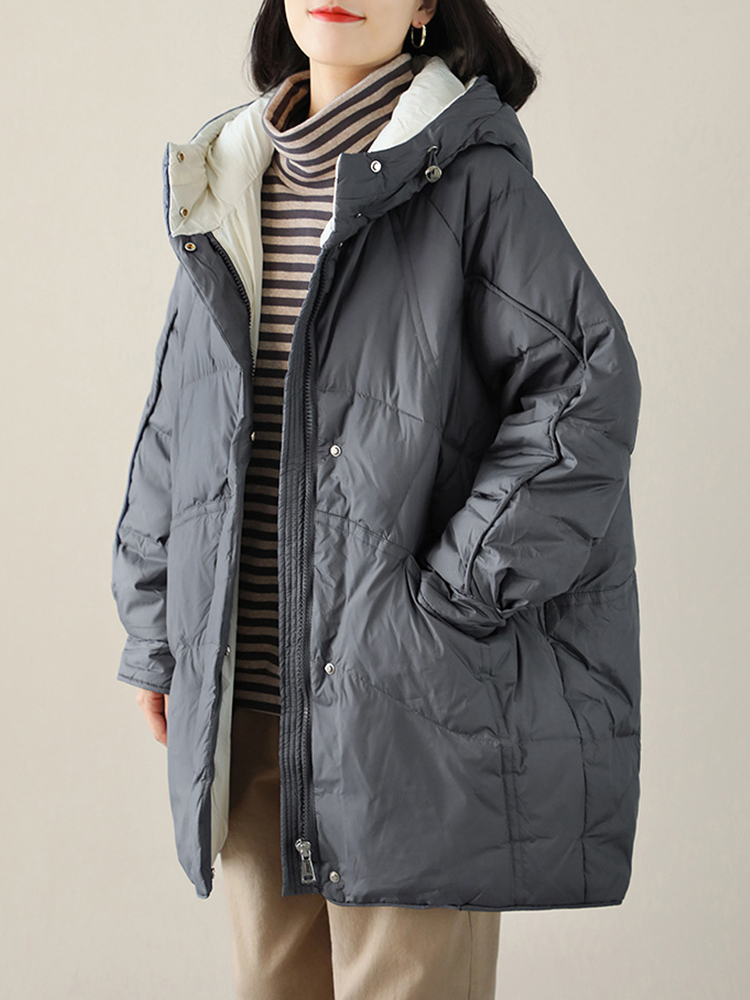 ฤดูหนาวลงเสื้อแจ็คเก็ตสตรีลําลองหลวมHoodedลงพายหนาเป็ดสีขาวลงเสื้อผู้หญิงลงเสื้อแจ็คเก็ตผู้หญิง