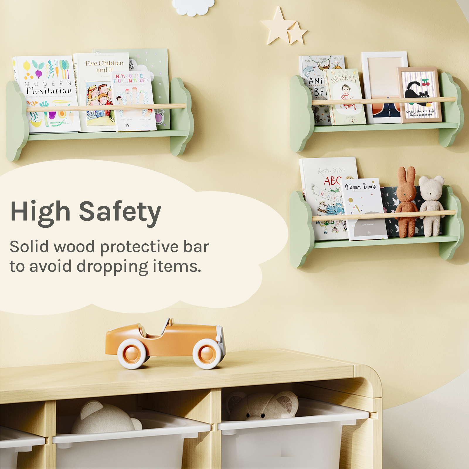 WOLTU 3PCS/Set Floating Wall Bookshelf for Book Storage Natural Wood Wall Shelf for Kid's Room Nursery Organizer Home Decoration