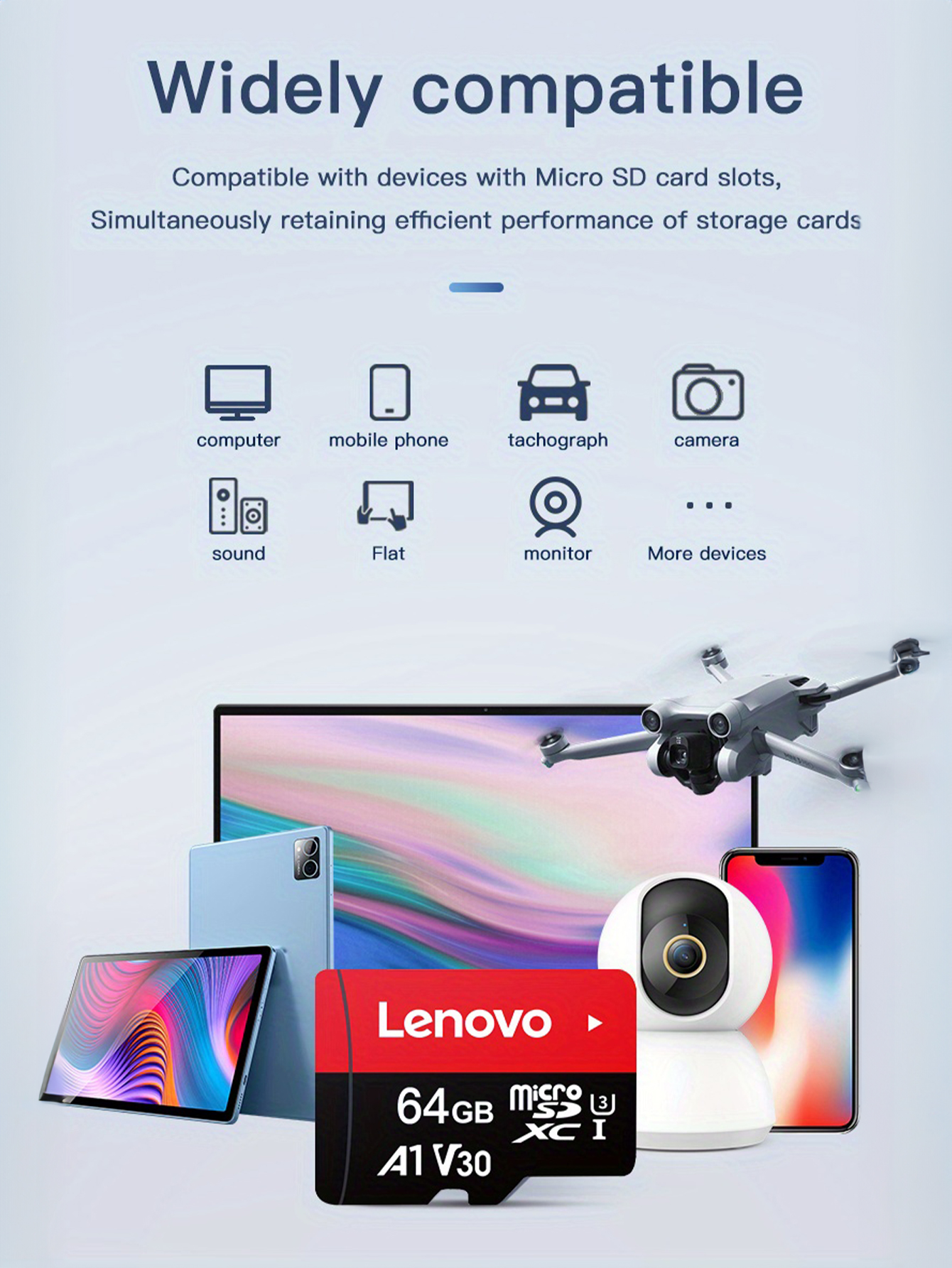 Lenovo-Carte mémoire U3 V30 4K Full HD Micro TF Mini SD, carte Flash TF pour téléphone et ordinateur, 512 Go, 256 Go, 128 Go, 64 Go, 32 Go