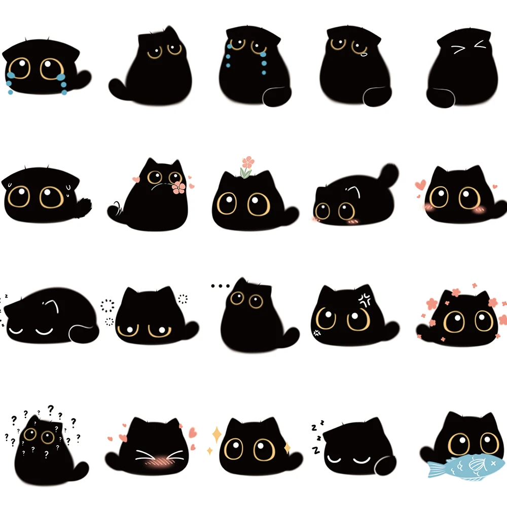 Gato Preto Bonito Kawaii Adesivos, Vintage, DIY, Caderno, Guitarra, Scrapbooking, Motocicleta, Laptop, Bagagem, Decalques de Grafite, 10 Pcs, 40Pcs