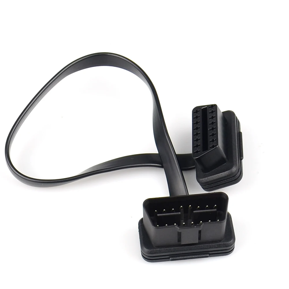 30/60/100cm plano + fino como macarrão 16 pinos soquete obd obdii 16pin macho para fêmea scanner de carro obd2 conector de cabo de extensão