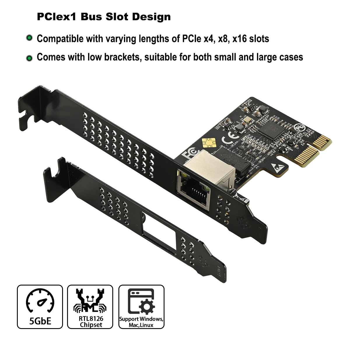 Tarjeta de red IOCREST 5G PCI-E a RJ45 Chip RTL8126 Gigabit Ethernet PCI Express tarjeta de red 10/100/2500/5000Mbps 1Gbps/5Gbps