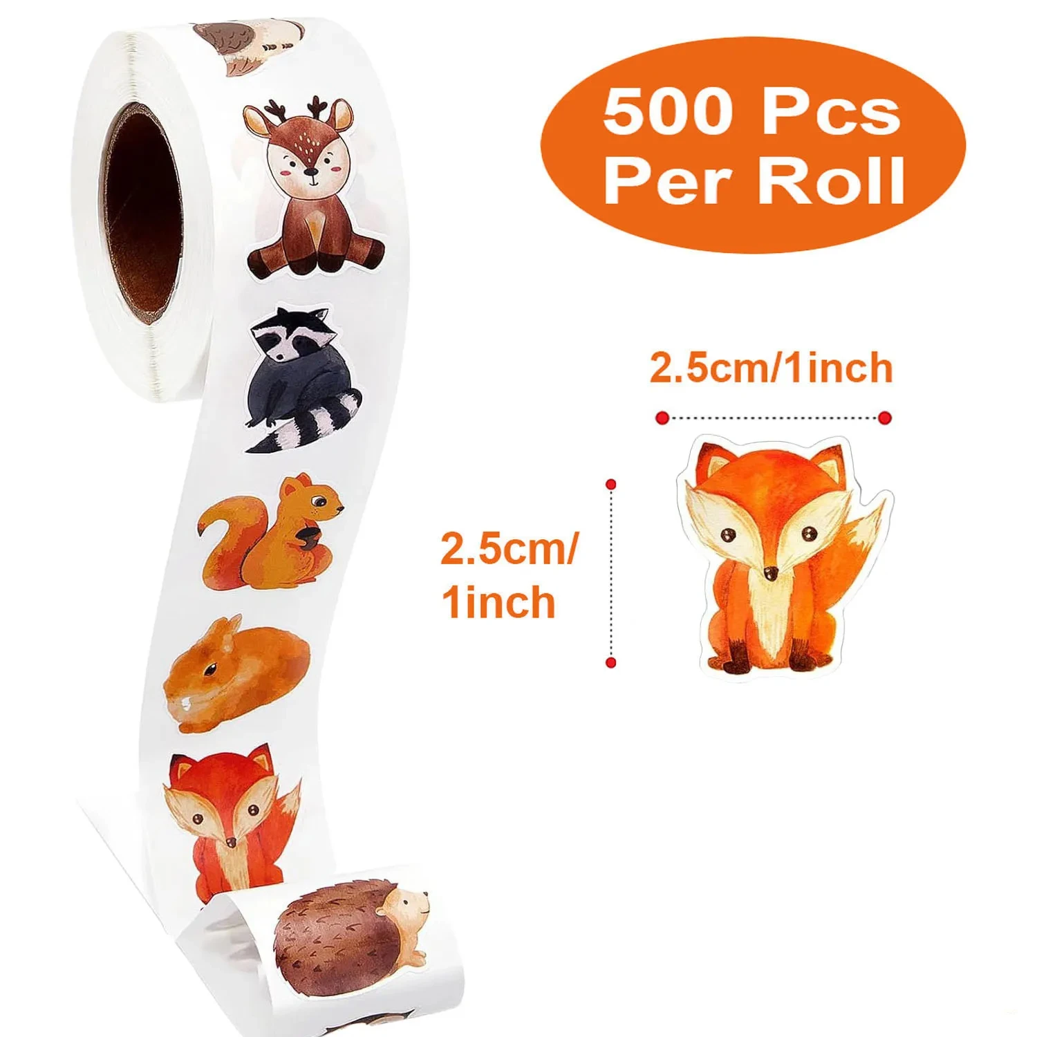 500Pcs/Roll Heterotypic Forest Animals Stickers 2.5cm/1.0'' Art Labels Learning Rewards, Adorn Gifts for Watercup Phone PC Pad